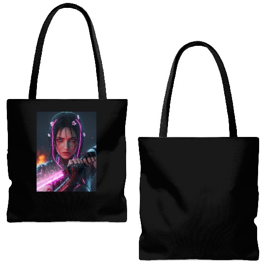Cyberpunk Samurai Girl Tote Bags (AOP)