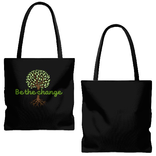 Be the Change Quote with Tree Art Tote Bags (AOP)