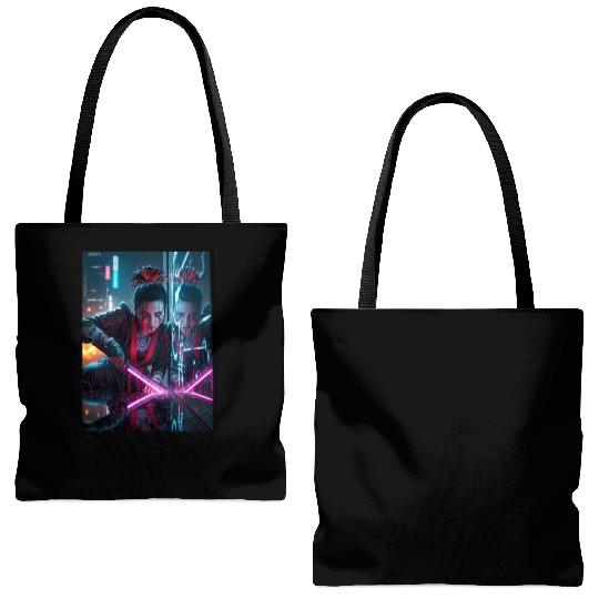 Cyberpunk Samurai Girl Tote Bags (AOP)