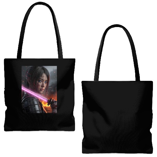 Cyberpunk Samurai Girl Tote Bags (AOP)