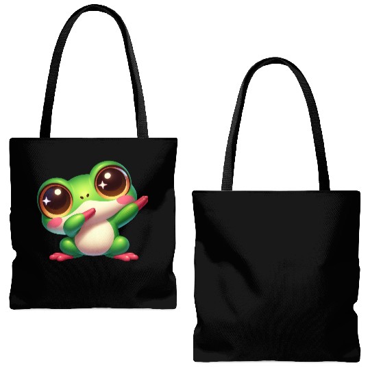 Cute frog dab dance gamer chibi cartoon kawaii Tote Bags (AOP)