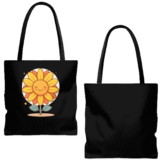 Smiling Kawaii Sunflower Tote Bags (AOP)