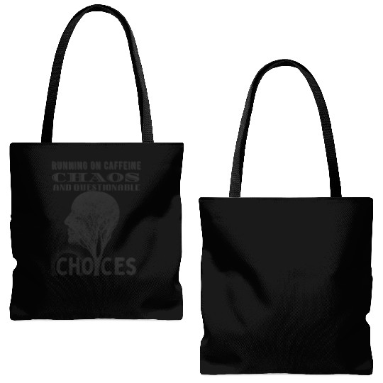 Running on Caffeine, Chaos & Questionable Choices Tote Bags (AOP)