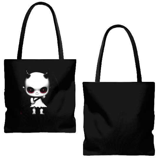 Cute Demon Baby with Horns and Bat Wings Tote Bags (AOP)