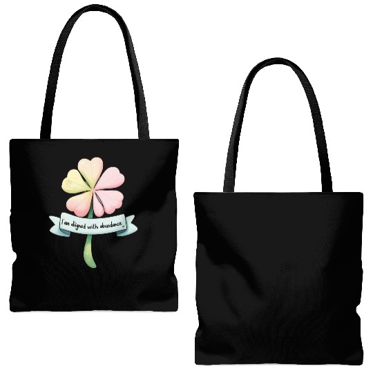 Four-Leaf Clover with Affirmation Banner Tote Bags (AOP)