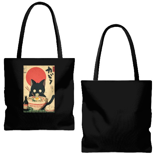 Ramen Cat Retro Poster Tote Bags (AOP)