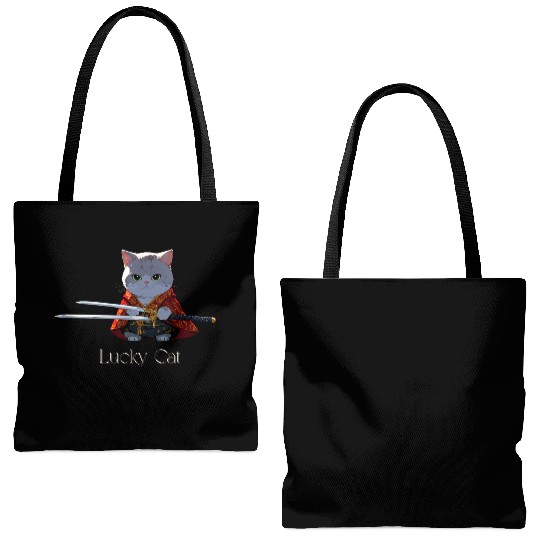 Mythic Warrior Cat with Swords Tote Bags (AOP)