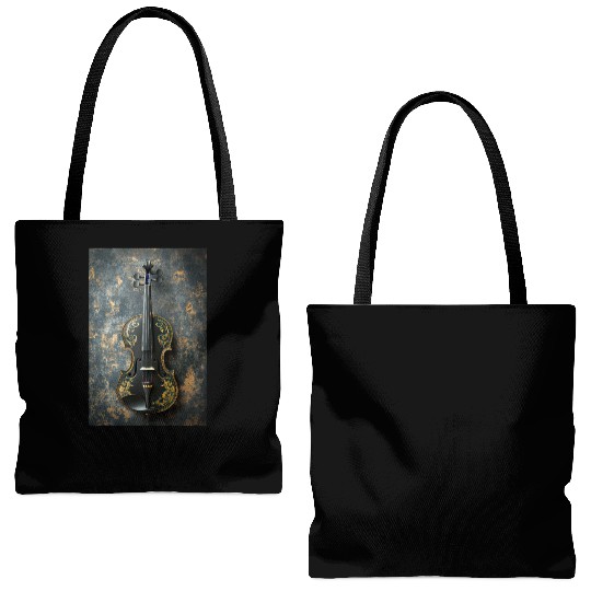 Elegant Black and Gold Violin Tote Bags (AOP)