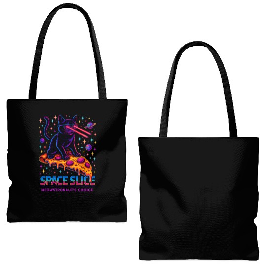 Space Slice – Neon Cat Pizza Universe Tote Bags (AOP)