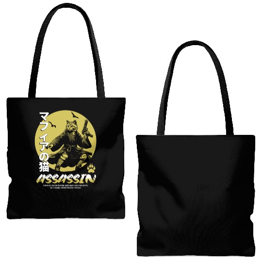 Samurai Cat Martial Arts Illustration Tote Bags (AOP)