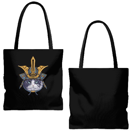 Samurai Cat Warrior Tote Bags (AOP)