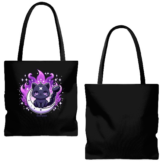 Enchanted Night Sky Scorpio Cat Design Tote Bags (AOP)