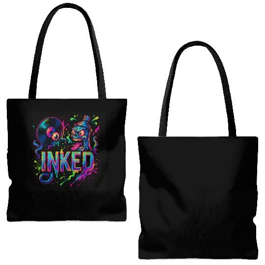 Neon Graffiti Spray Can with Skull and Turntable Tote Bags (AOP)