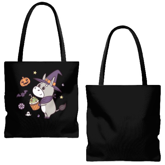 Whimsical Halloween Witch Pony Design Tote Bags (AOP)