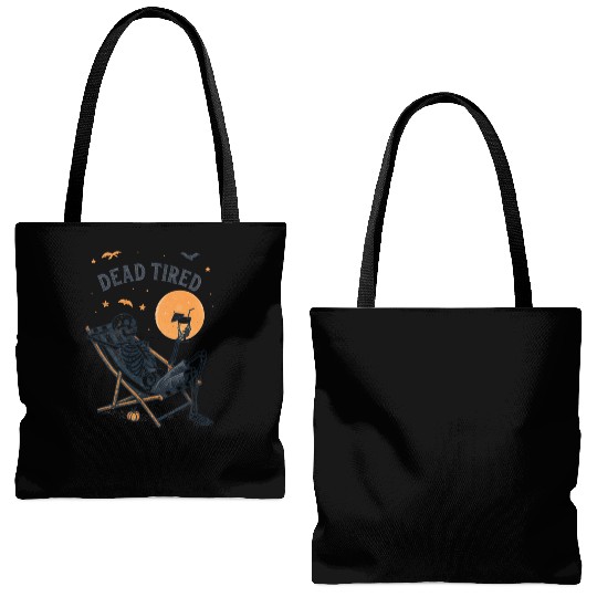 Skeleton Relaxing Under Full Moon Tote Bags (AOP)
