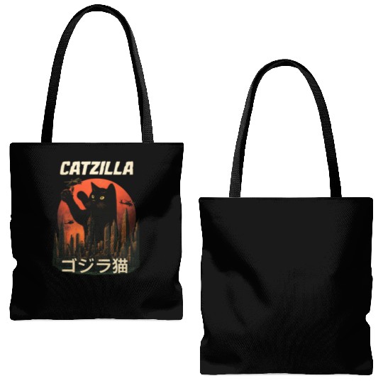 Vintage Catzilla: Funny Cat Monster Tote Bags (AOP)
