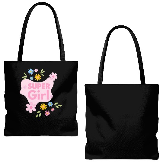 Super Girl Floral Badge Design Tote Bags (AOP)