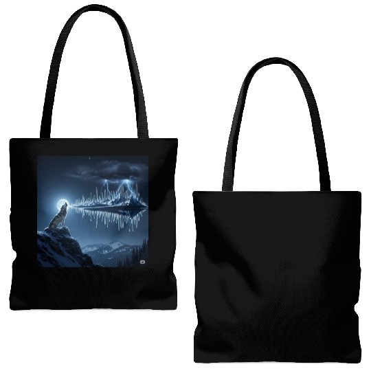 Mystic Mountain Wolf Sound Wave Tote Bags (AOP)