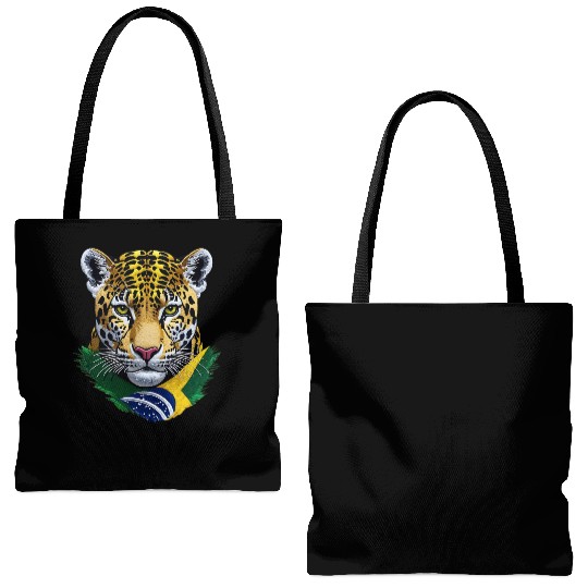 Brazil Jaguar Head Green Yellow Blue National Flag Tote Bags (AOP)