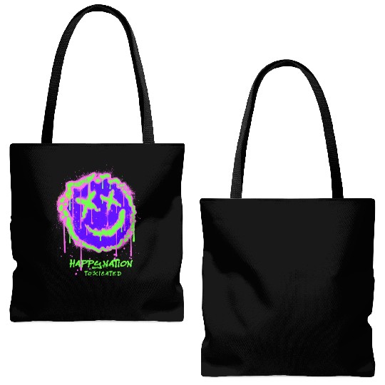 Neon Graffiti Smile Face Design Tote Bags (AOP)