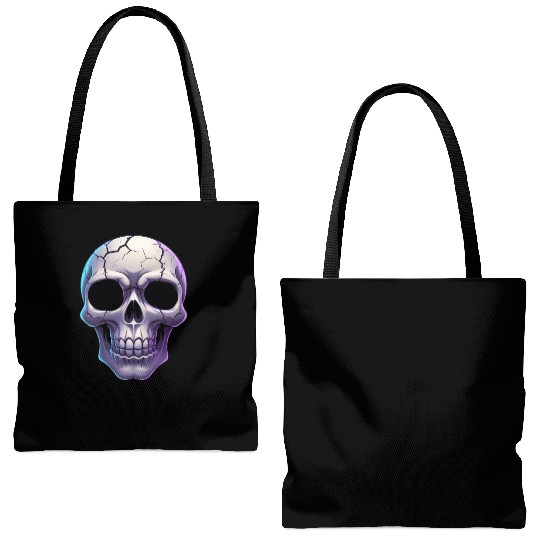 Cracked Midnight Skull Illustration Tote Bags (AOP)