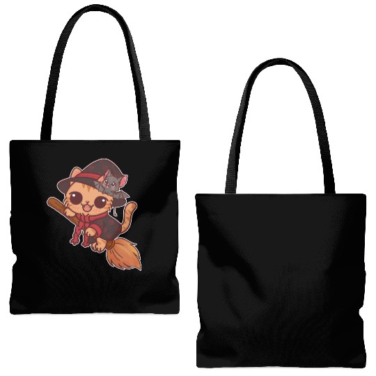 Enchanted Witch Cat with Bat Companion Tote Bags (AOP)