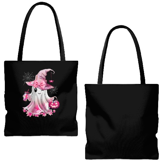 Cute Ghost Drinking Coffee Halloween Ice Coffee Tote Bags (AOP)
