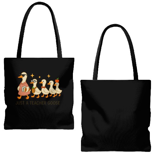 Whimsical Teacher Goose with Ducklings Tote Bags (AOP)