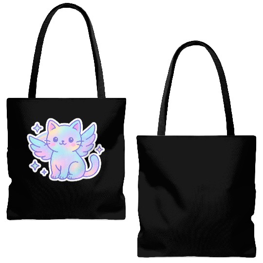 Celestial Winged Cat Illustration Tote Bags (AOP)