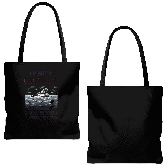 Gorilla vs Sharks Funny Swim Graphic Design Tote Bags (AOP)