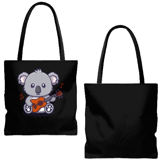 Cute Koala Playing Guitar Illustration Tote Bags (AOP)