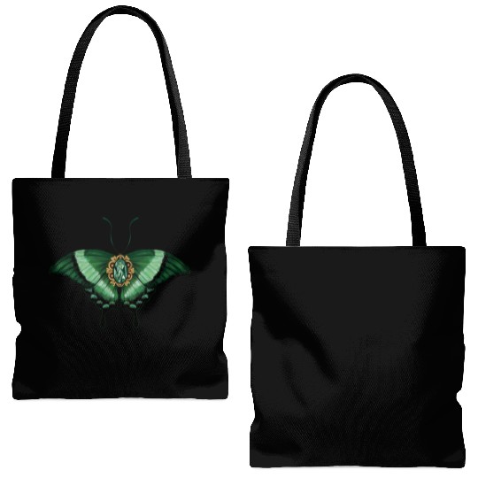 May Emerald Peacock Butterfly Gemstone Design Tote Bags (AOP)