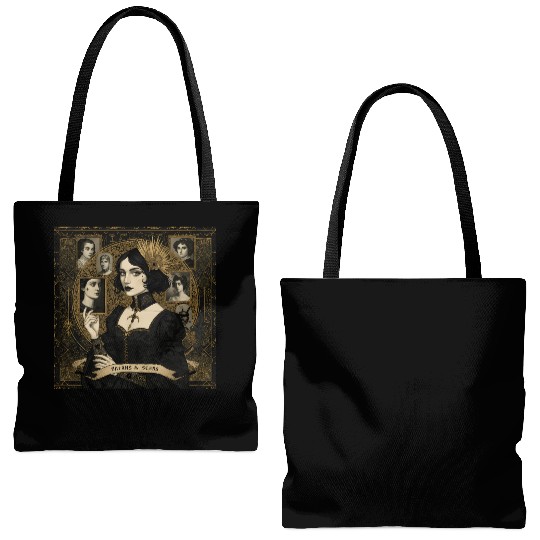 Gothic Portrait with Sunburst Halo Tote Bags (AOP)