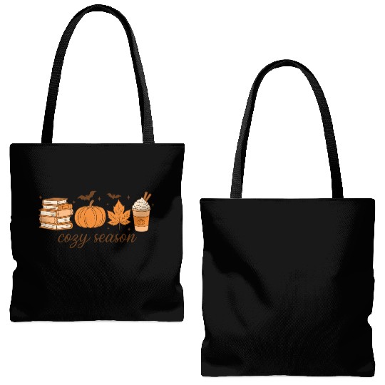 Cozy Season Pumpkin Latte Halloween Books & Leaves Tote Bags (AOP)