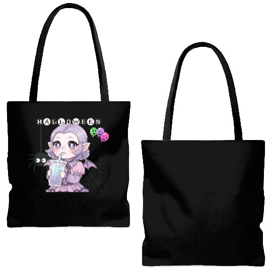 Cute Vampire Bat Halloween Girl Design Tote Bags (AOP)