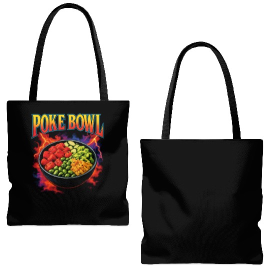 Poke Bowl Favorite Food Funny Weird 90s Poke Bowl Tote Bags (AOP)