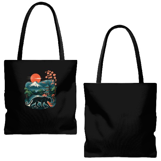 Serene Japanese Landscape with Mount Fuji Tote Bags (AOP)