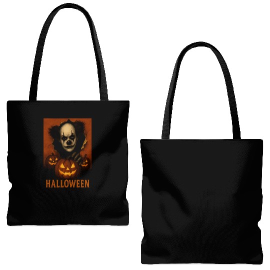 Eerie Clown with Jack-O-Lantern Pumpkins Tote Bags (AOP)