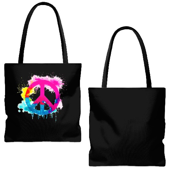 Peace sign neon colors groovy spray paint splatter Tote Bags (AOP)