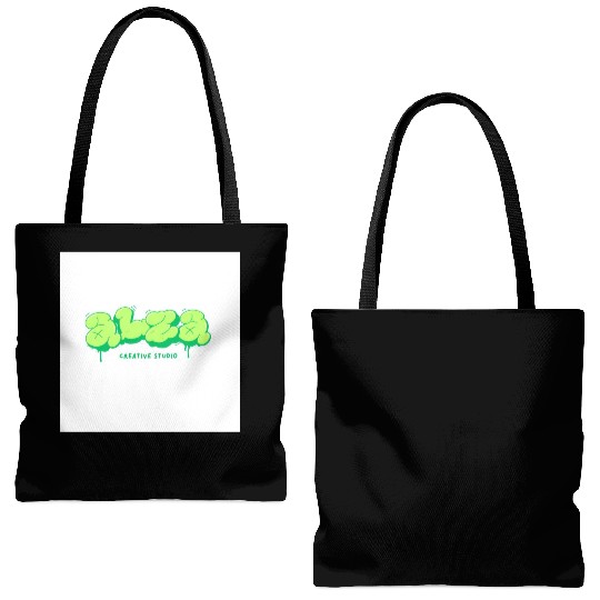 Neon Green Modern Graffiti Urban Spry Logo Tote Bags (AOP)