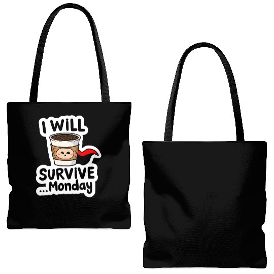 Cute Coffee Survival Meme Design Tote Bags (AOP)
