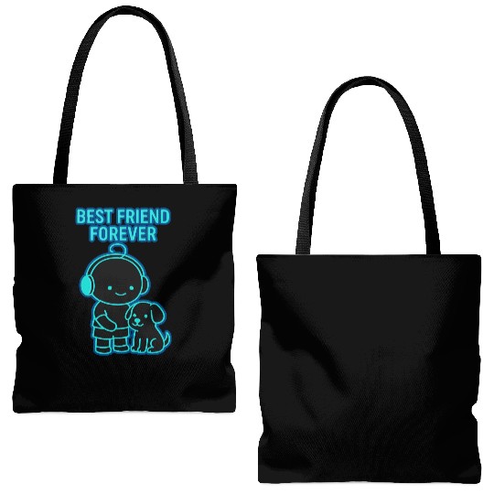 Best Friend Forever Neon Illustration Tote Bags (AOP)