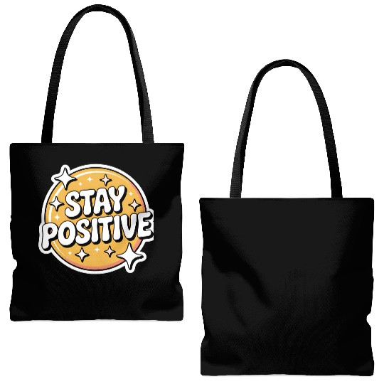 Positive Vibes Motivational Sticker Tote Bags (AOP)