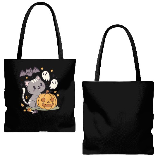 Halloween Kawaii Cat Bat Pumpkin Tote Bags (AOP)