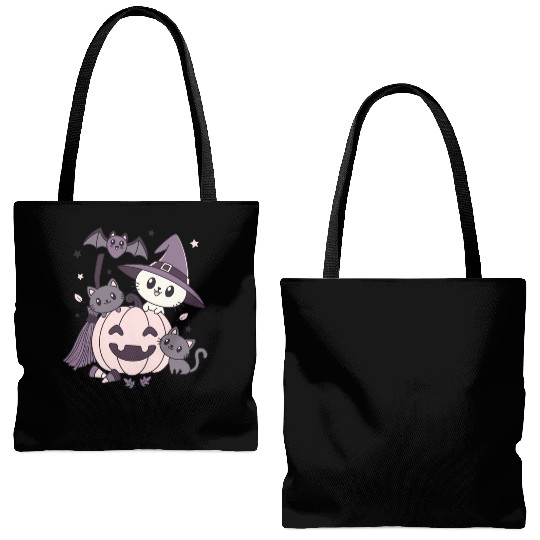 Halloween Kawaii Cat Pumpkin Ghosts Tote Bags (AOP)