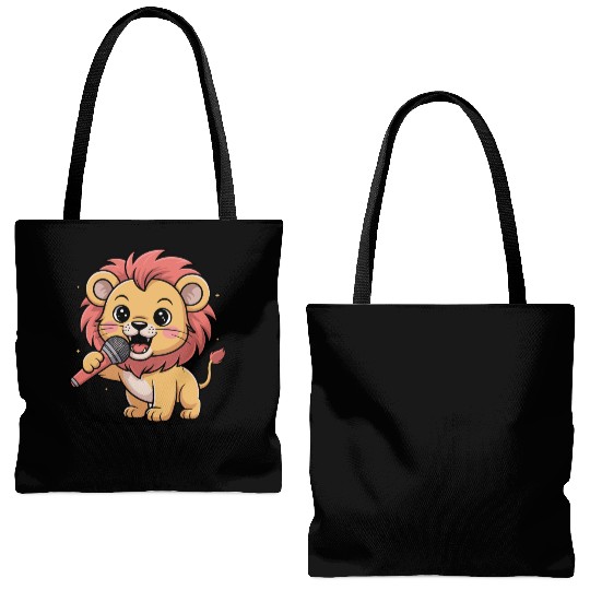 Lion Singing with Microphone Cute Cartoon for Tote Bags (AOP)
