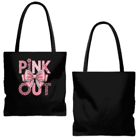 Pink Out Breast Cancer Awareness Coquette Bow  Tote Bags (AOP)