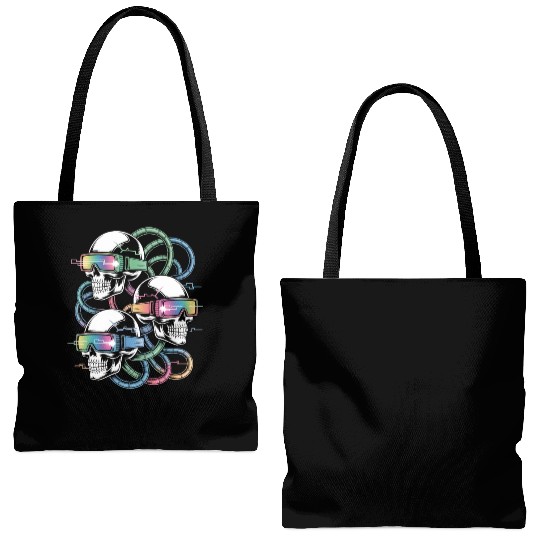 VR Skeleton Head Circuit Vision Streetwear Tote Bags (AOP)