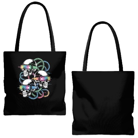 VR Skeleton Head Circuit Vision Streetwear Tote Bags (AOP)