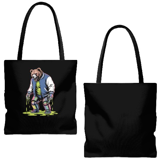 Cyber Toxic Grunge Bear Streetwear Futuristic Tote Bags (AOP)